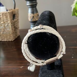 Elegant White Braided Bracelet with Heart Charm